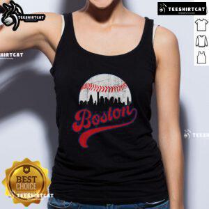 Nice retro skyline Boston baseball tank top featuring iconic cityscape design in vibrant colors.