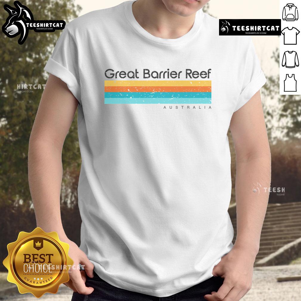 Vintage Great Barrier Reef Islands Australia retro t-shirt featuring colorful graphics and a classic style design.