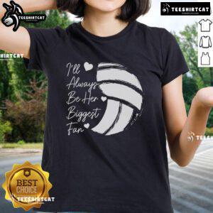 Nice Volleyball Mom with her biggest fan wearing a stylish ladies tee, celebrating their love for the sport together.