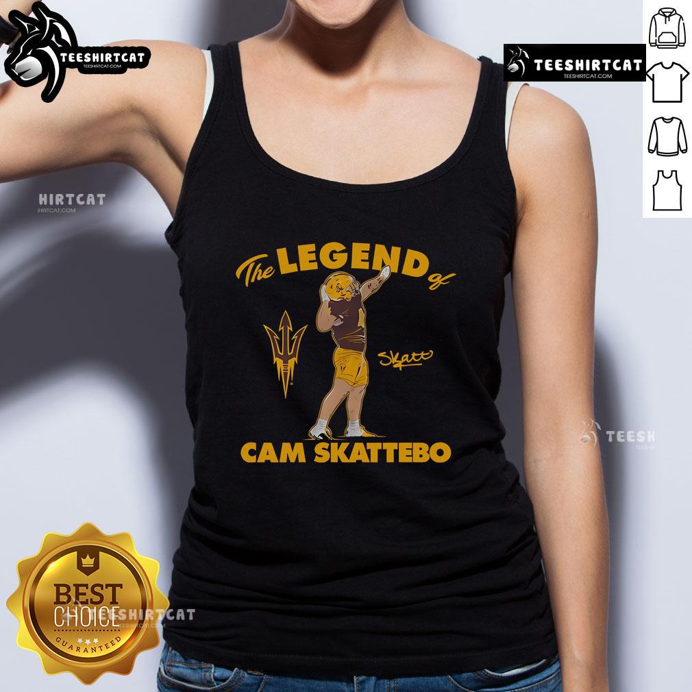 Official Arizona State Football tank top featuring 'The Legend of Cam Skattebo' design, perfect for fans and athletes.