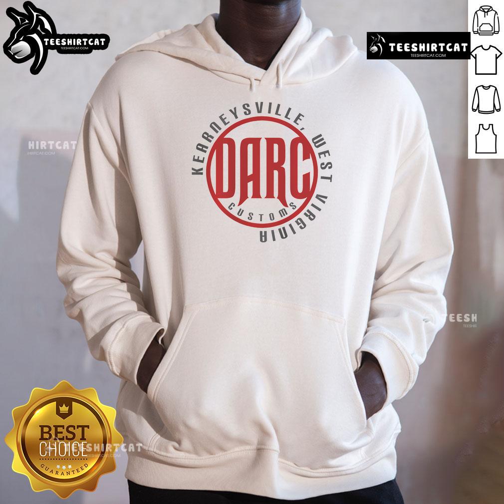 Official Darc Red Logo Hoodie featuring a bold red logo on a stylish black sweatshirt for trendy streetwear.