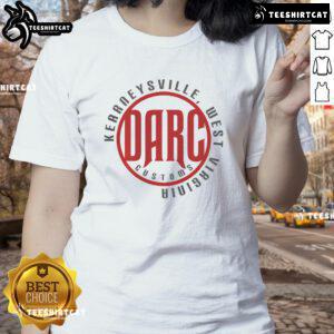 Official Darc Red Logo Ladies Tee featuring a stylish red logo on a comfortable women's t-shirt for casual wear.