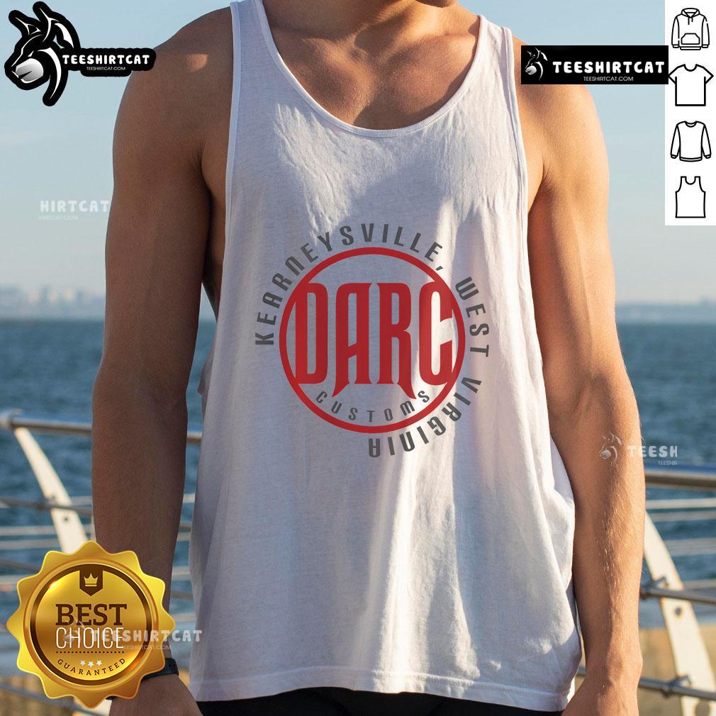 Official Darc Red Logo Tank Top featuring bold red logo on a stylish black background, perfect for casual wear.