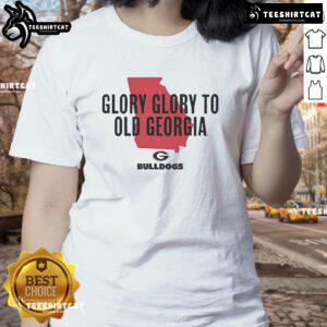 Official Georgia Bulldogs Glory Glory to Old Georgia ladies tee in red, perfect for game day and showing team spirit.