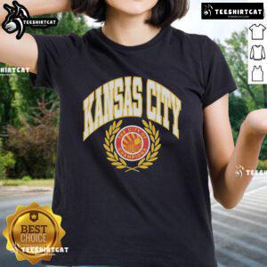 Alt Text: Official Kansas City seal on a ladies tee celebrating KC football as the City of Champions.