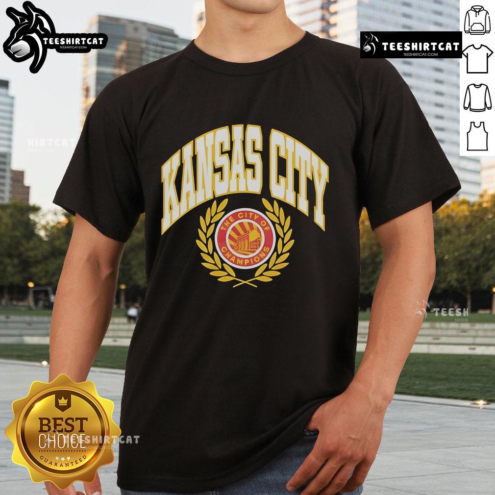 Alt Text: Official Kansas City Seal KC Football 'The City of Champions' T-Shirt showcasing team pride and local spirit.