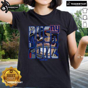 Official NFL Rush Zone cartoon New York Giants football logo ladies tee, featuring vibrant colors and team spirit.