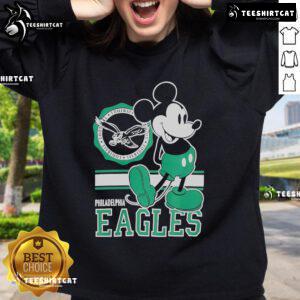 Official Philadelphia Eagles Mickey Crest Sweatshirt featuring team logo and playful Mickey Mouse design, perfect for fans.