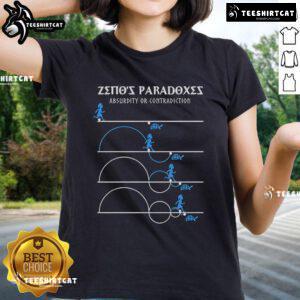 Official Zenos Paradoxes Absurdity or Contradiction Ladies Tee featuring a stylish design for philosophy enthusiasts.