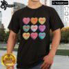 Pretty Valentine's Day Rizz candy heart T-shirt featuring colorful heart designs, perfect for celebrating love.