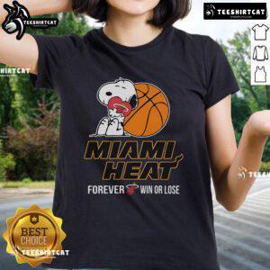Top NBA Peanuts Movie Snoopy Forever Win or Lose basketball tee featuring Miami Heat design for ladies.