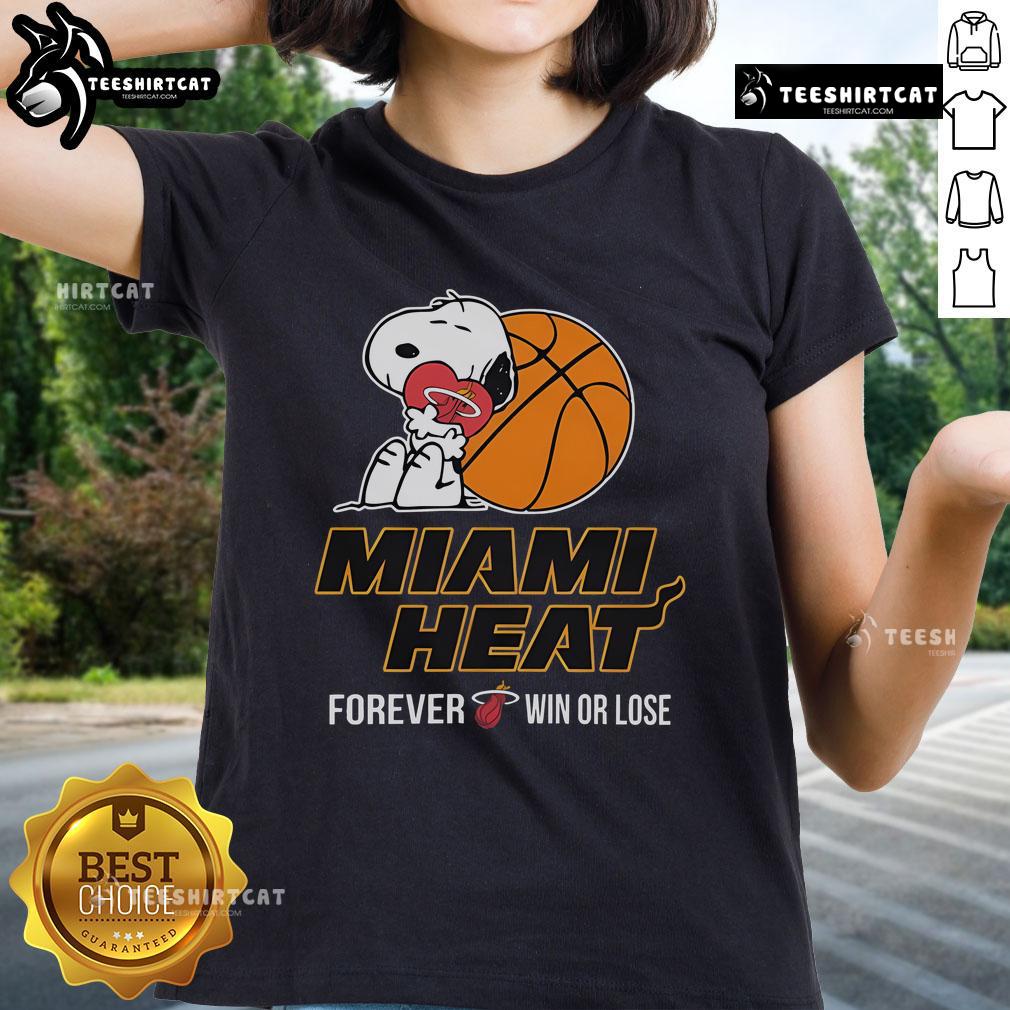 Top NBA Peanuts Movie Snoopy Forever Win or Lose basketball tee featuring Miami Heat design for ladies.