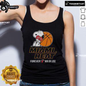 Top NBA The Peanuts Movie Snoopy Forever Win or Lose basketball tank top featuring Miami Heat design for fans.