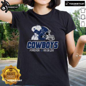 Top NFL Peanuts Movie Snoopy Forever win or lose football tee for ladies featuring Dallas Cowboys design.