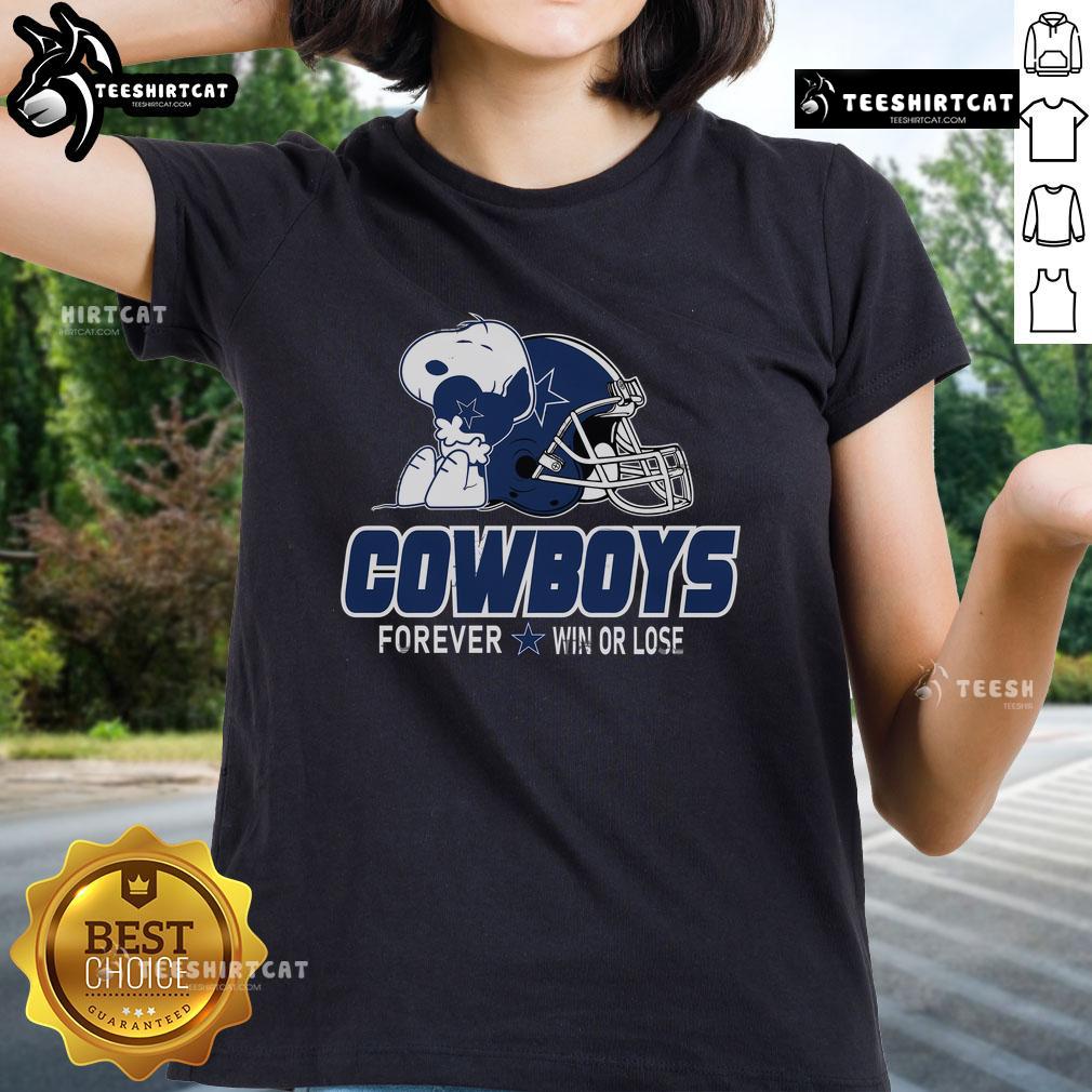 Top NFL Peanuts Movie Snoopy Forever win or lose football tee for ladies featuring Dallas Cowboys design.