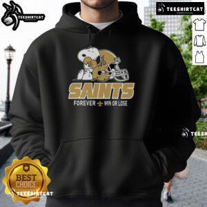 Top NFL Peanuts Movie Snoopy Forever Win or Lose football hoodie featuring New Orleans Saints design.