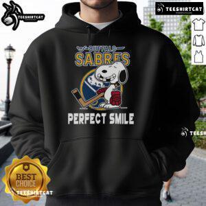 Buffalo Sabres hoodie featuring Snoopy with a perfect smile from The Peanuts Movie, perfect for NHL fans.