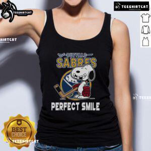 Buffalo Sabres Snoopy tank top featuring a perfect smile design from The Peanuts Movie, ideal for hockey fans.
