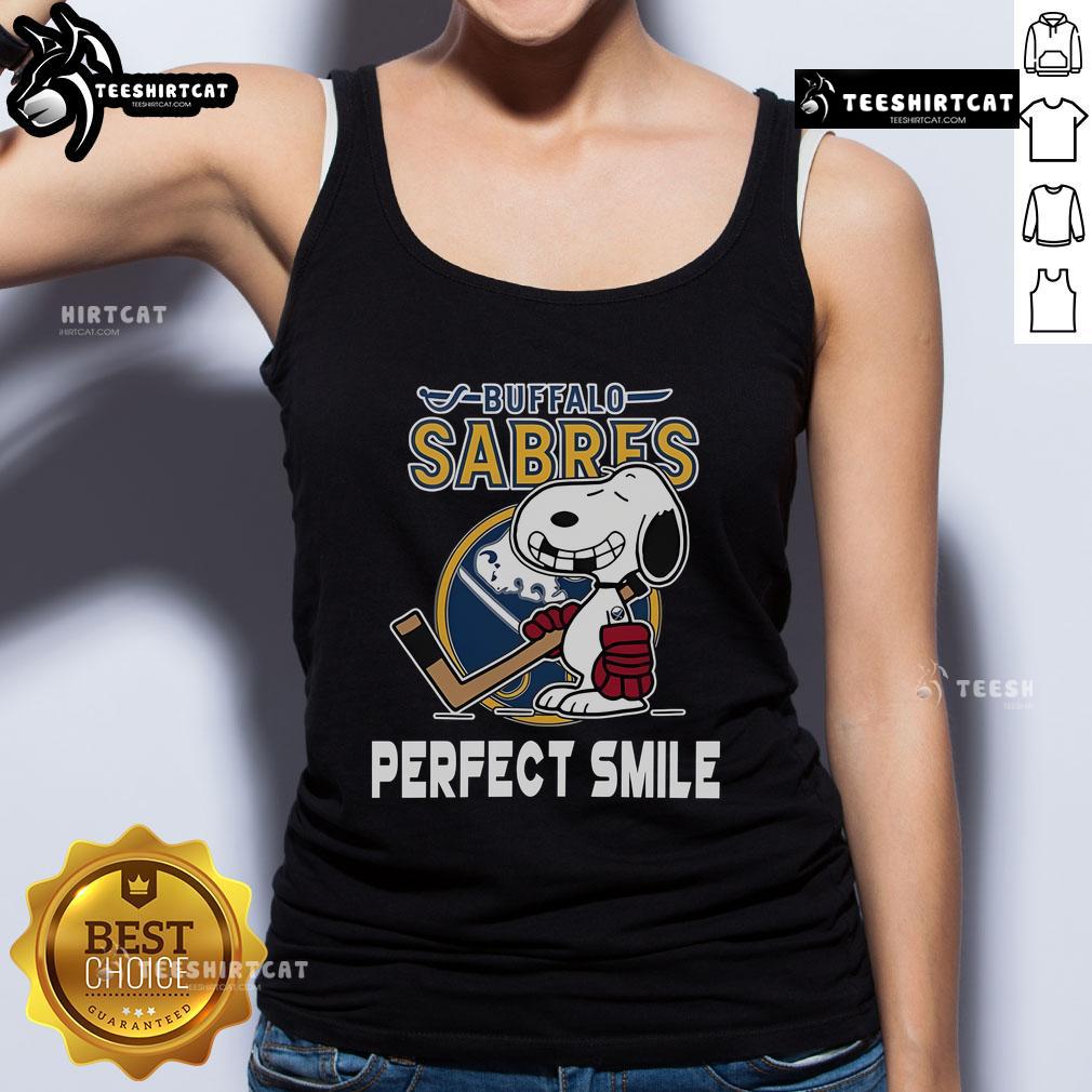 Buffalo Sabres Snoopy tank top featuring a perfect smile design from The Peanuts Movie, ideal for hockey fans.