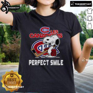 Montreal Canadiens Snoopy tee for ladies featuring a perfect smile design from The Peanuts Movie, ideal for hockey fans.