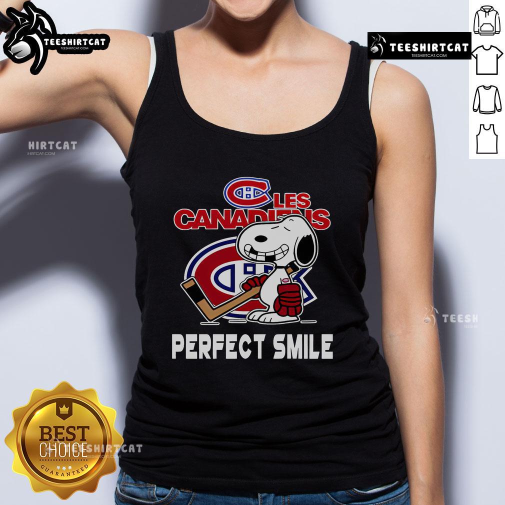 Montreal Canadiens Snoopy tank top featuring a perfect smile from The Peanuts Movie, ideal for hockey fans.