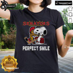 New York Rangers Snoopy tee featuring a perfect smile from The Peanuts Movie, ideal for hockey-loving ladies.