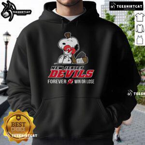 Top NHL Peanuts Movie Snoopy hoodie featuring New Jersey Devils, perfect for fans celebrating win or lose in hockey.
