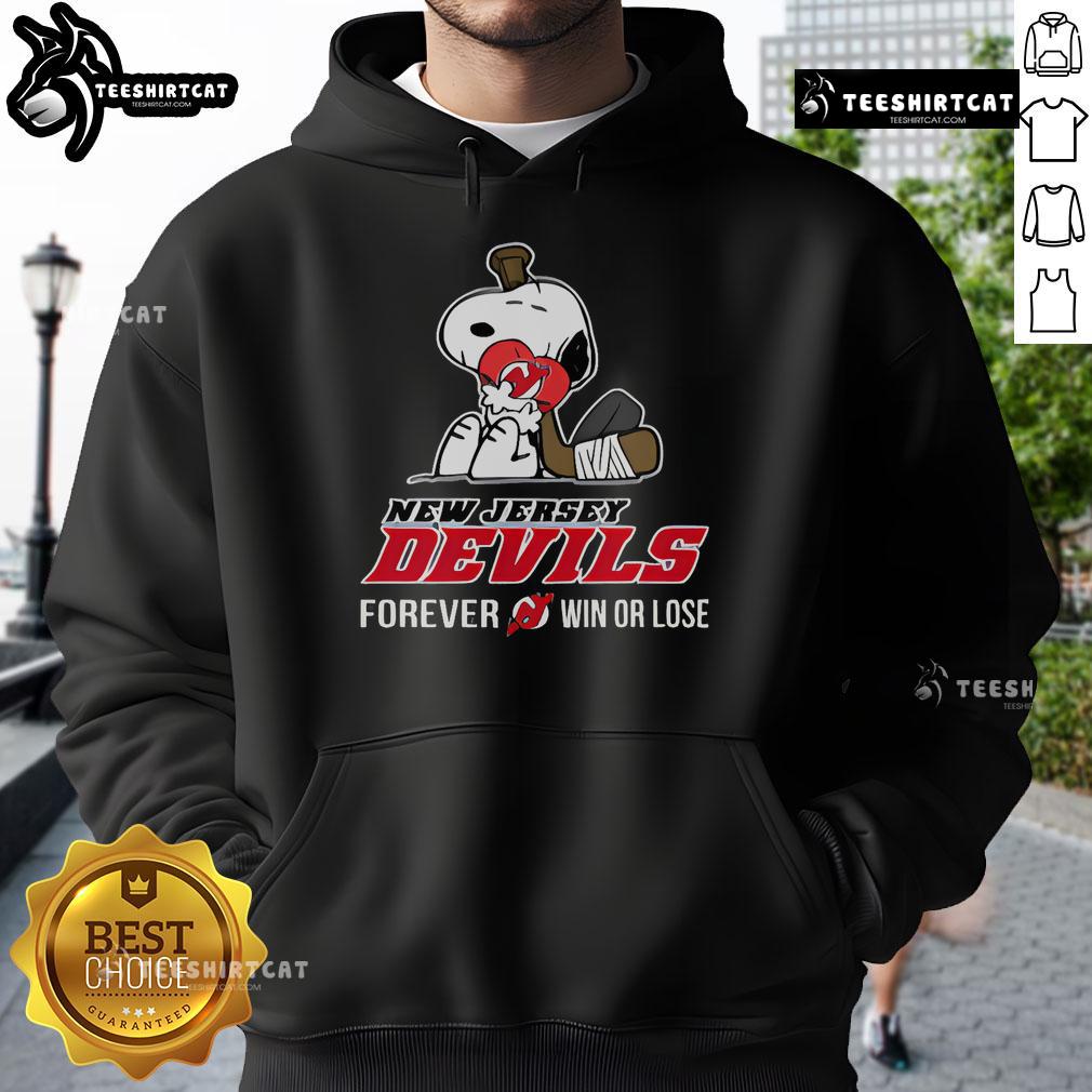 Top NHL Peanuts Movie Snoopy hoodie featuring New Jersey Devils, perfect for fans celebrating win or lose in hockey.