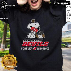 Top NHL Peanuts Movie Snoopy Forever Win or Lose Hockey sweatshirt featuring New Jersey Devils design.