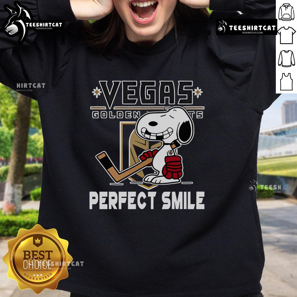 Alt Text: Top NHL Vegas Golden Knights Snoopy sweatshirt featuring a perfect smile from The Peanuts Movie, perfect for hockey fans.