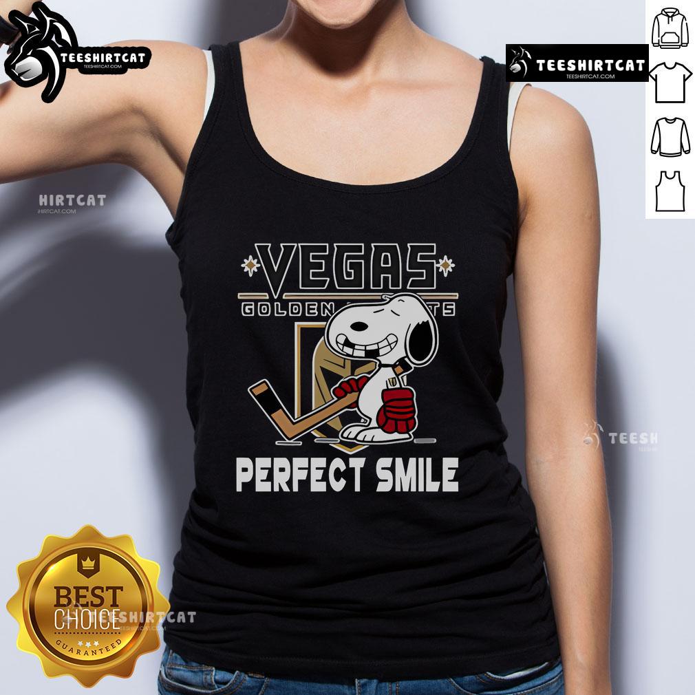 Vegas Golden Knights Snoopy tank top featuring a perfect smile, inspired by The Peanuts Movie and NHL hockey.