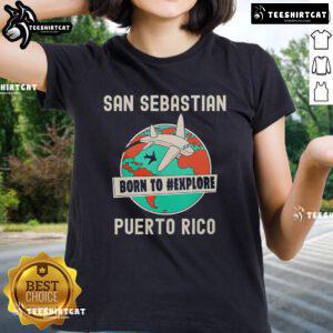 Top San Sebastian Born to Explore Puerto Rico Ladies Tee showcasing vibrant design and comfortable fit for outdoor adventures.