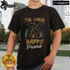 Top The Cabin Is My Happy Place Camper Camping T-Shirt featuring a cozy cabin and nature design, perfect for outdoor enthusiasts.