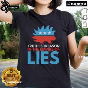 Stylish ladies tee featuring 'Top Truth Treason in the Empire of Lies' design, perfect for bold statement fashion.
