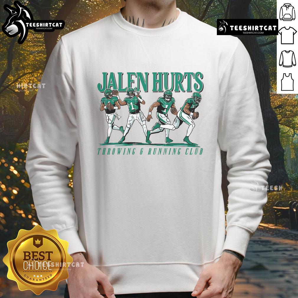 Jalen Hurts throwing and running graphic on an Awesome sweatshirt, perfect for fans of the Eagles quarterback.