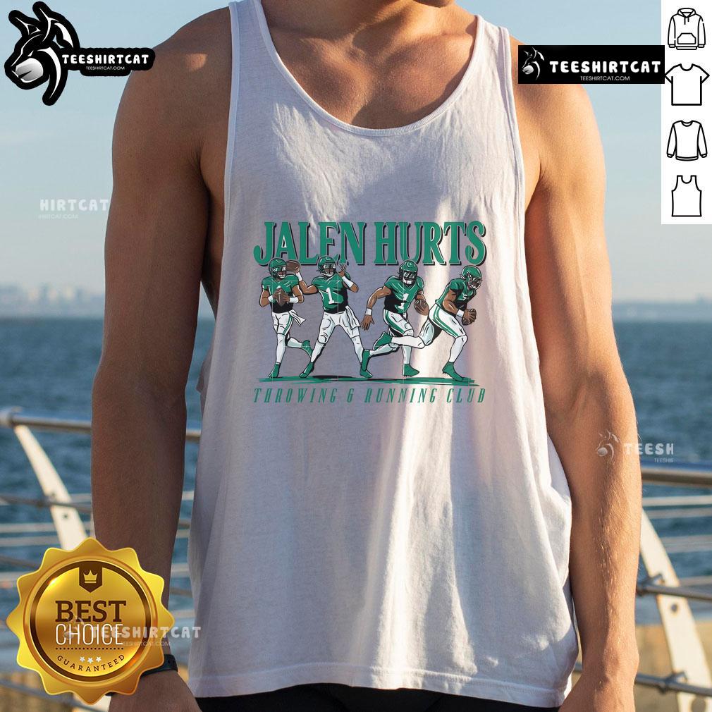Awesome Jalen Hurts throwing and running club tank top featuring vibrant graphics and a sporty design for fans.
