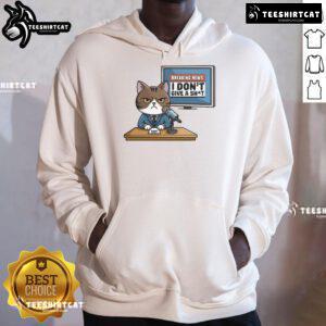 Funny Breaking News hoodie featuring an angry cat and the phrase 'I Don't Give a Shit' for cat lovers and humor fans.