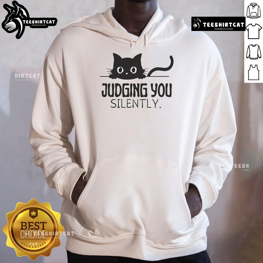 Funny cat judging you silently on a cozy hoodie, perfect for cat lovers who appreciate humor in fashion.