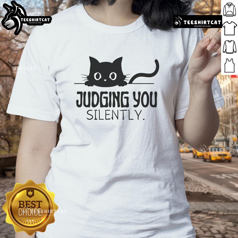 Funny cat judging you silently on a ladies tee, perfect for cat lovers and humor enthusiasts.