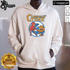 Funny Clobberin' Time Adventure Time hoodie featuring vibrant graphics of characters Finn and Jake, perfect for fans.