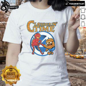 Funny Clobberin Time Adventure Time Ladies Tee featuring vibrant graphics and a playful design for fans of the series.