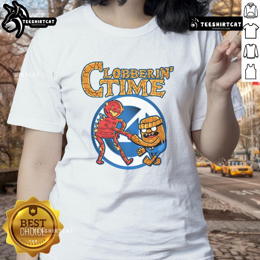 Funny Clobberin Time Adventure Time Ladies Tee featuring vibrant graphics and a playful design for fans of the series.