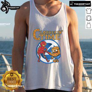 Funny Clobberin Time Adventure Time tank top featuring vibrant graphics of Finn and Jake, perfect for fans and casual wear.