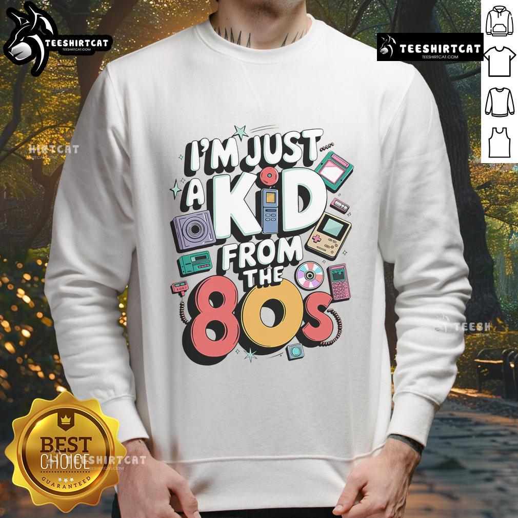 Funny retro sweatshirt featuring 80s electronics vibes, perfect for nostalgic throwbacks and vintage fashion lovers.