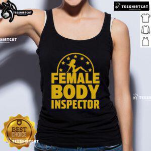 Good Kash Patel wearing a female body inspector tank top, showcasing a fun and playful graphic design.