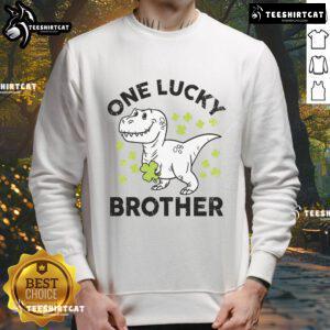 Good St. Patrick's Day 'One Lucky Brother' dinosaur Irish sweatshirt featuring a playful design for festive celebrations.