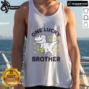 Green St. Patrick's Day tank top featuring a lucky dinosaur for brothers, perfect for festive celebrations.