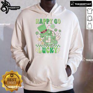 Happy-Go-Lucky Groovy Shamrock St. Patrick's Day hoodie featuring vibrant green design and festive shamrocks.