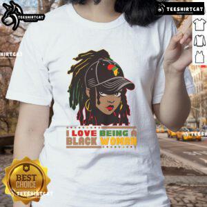 Hot I Love Being A Black Woman tee celebrating Black History, featuring vibrant design and empowering message for ladies.