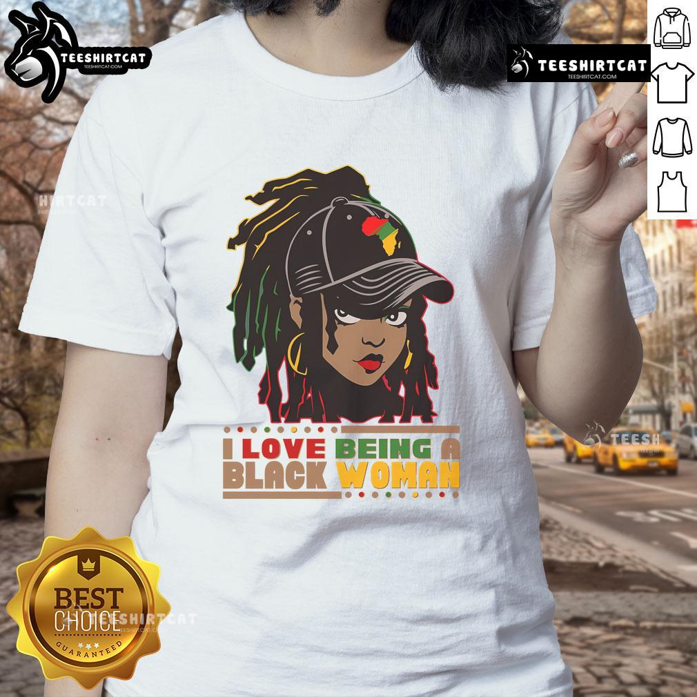 Hot I Love Being A Black Woman tee celebrating Black History, featuring vibrant design and empowering message for ladies.